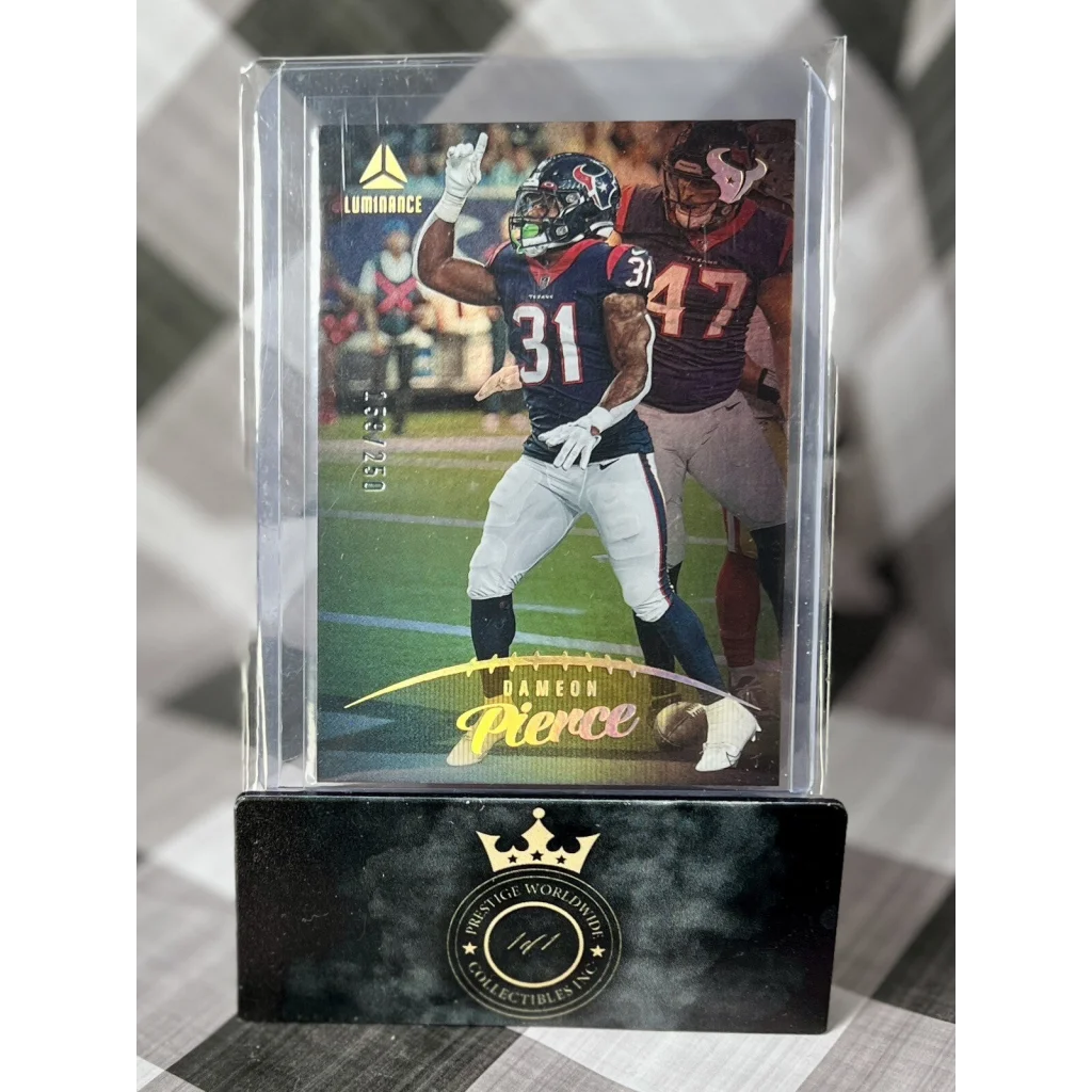 Premium black and gold Prestige Worldwide collectibles football card holder in clear acrylic display case