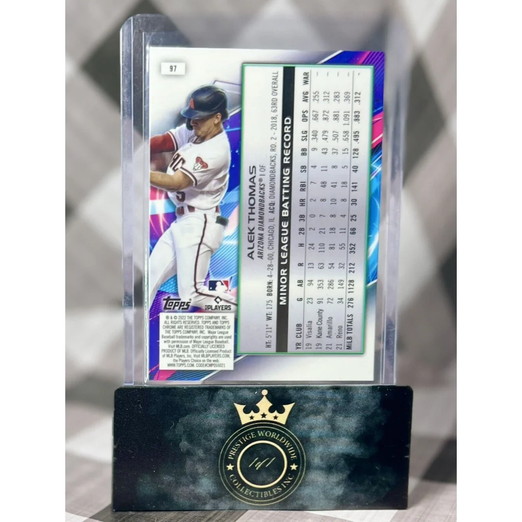 Premium 2019 Topps Chrome display case from Prestige Worldwide with vibrant purple blue gradient design