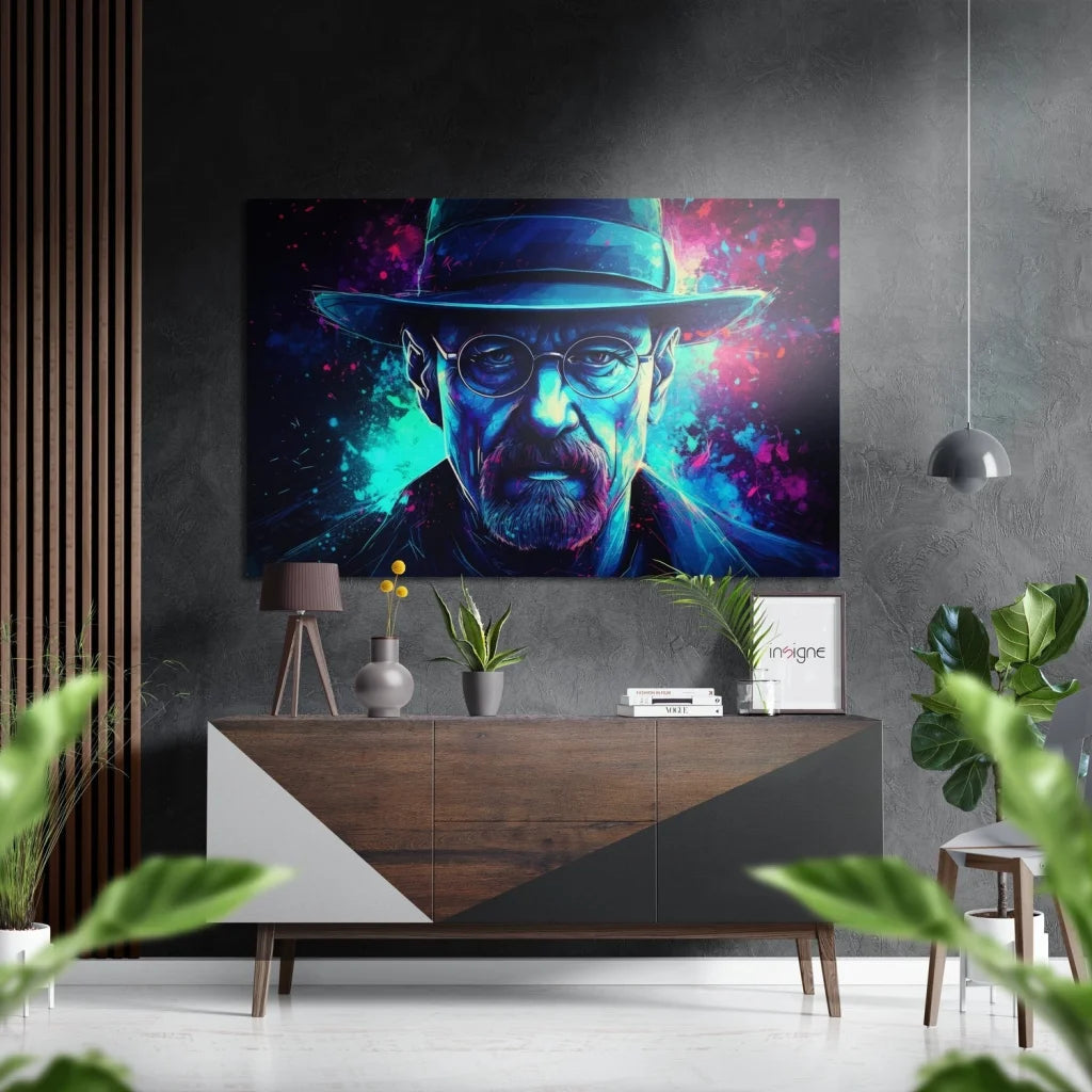 Blue and purple abstract art print of man in hat on brushed aluminium Dibond Samsung Galaxy Tab S7+ shield