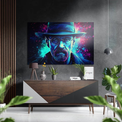 Blue and purple abstract art print of man in hat on brushed aluminium Dibond Samsung Galaxy Tab S7+ shield