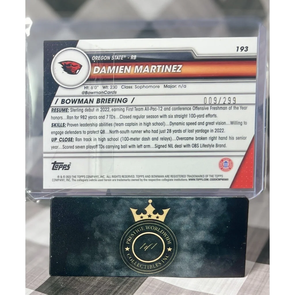 2023 Bowman baseball card in Prestige Worldwide Collectibles premium display case