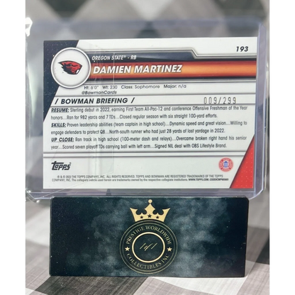 2023 Bowman baseball card in Prestige Worldwide Collectibles premium display case