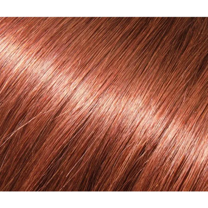 Shiny auburn human hair strands from Premium Human Hair Tape In Extensions with Rich Brown Highlights
