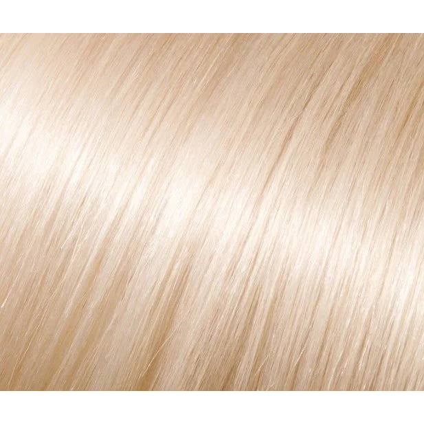 Smooth shiny very light blonde human hair tape in extensions with brown highlights