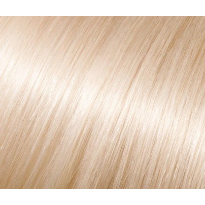 Smooth shiny very light blonde human hair tape in extensions with brown highlights
