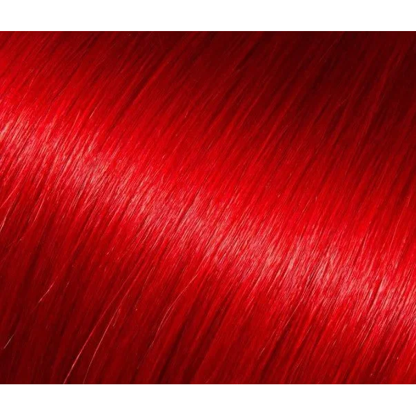 Vibrant red straight human hair extensions from Premium Keratin Fusion in Rich Auburn Brown