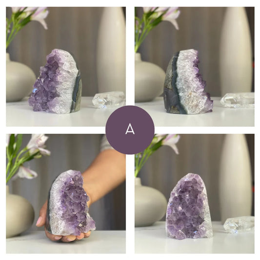 Polished pink amethyst geode in luxury gift box