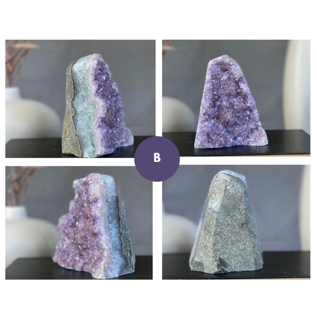 Premium pink amethyst geode in luxury gift box, purple crystals