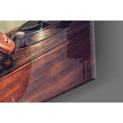 Brown leather wallet chain with woven gold accents in premium shaving set