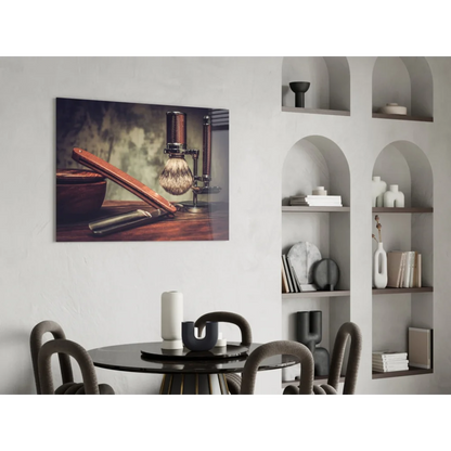 Premium shaving brush with wooden handle, black bristles, in leather case