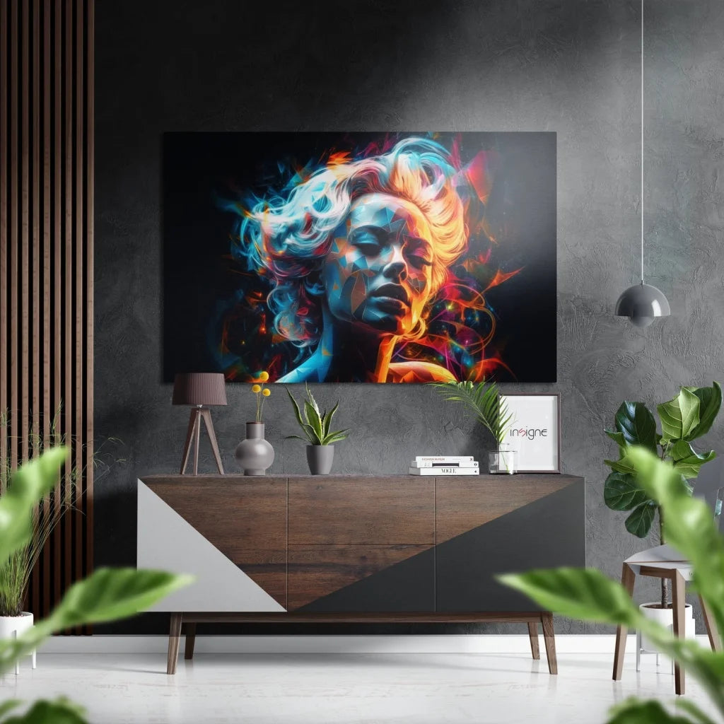 24x36 inch colorful abstract woman’s face canvas print on brushed aluminium dibond