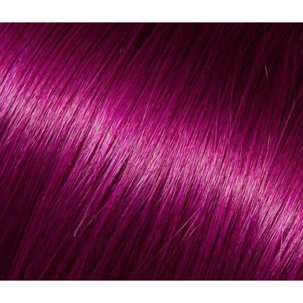 Vibrant magenta human hair extensions with a shiny lustrous finish for a bold look