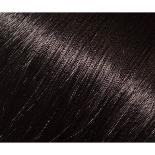 Dark brown straight human hair extensions with subtle sheen for a natural look