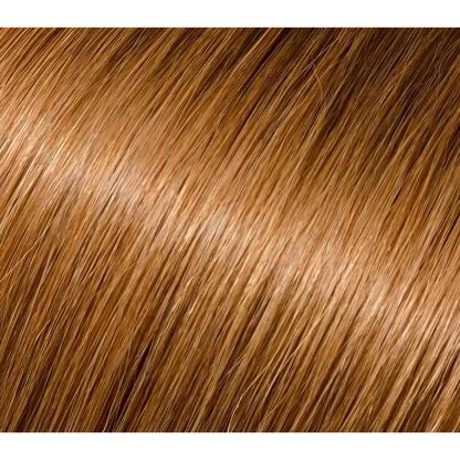 Rich warm brown human hair extensions with golden highlights for natural 360 degree movement