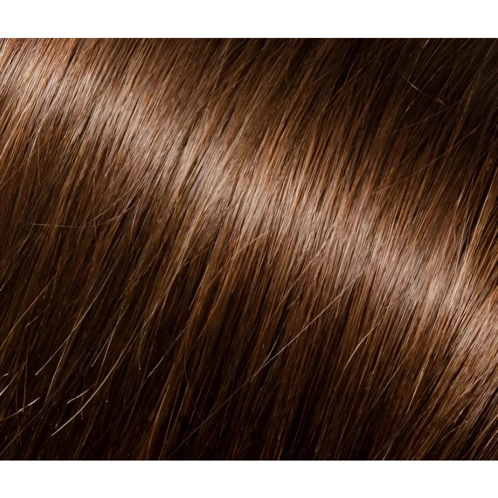 Rich brown human hair extensions with warm highlights for natural 360 degree movement