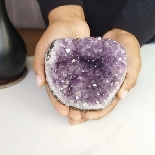 Stunning premium Uruguayan amethyst cave geode with purple crystals