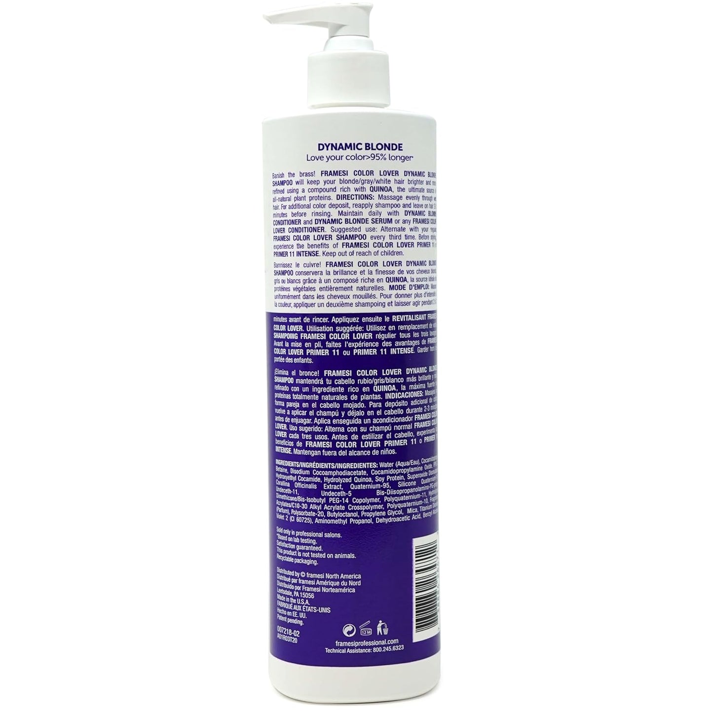 Framesi Color Lover Dynamic Blonde Conditioner, Purple Conditioner, Sulfate Free Conditioner, Color Treated Hair