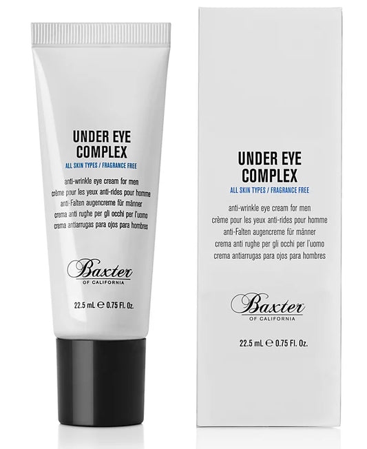Baxter Of California Under Eye Complex tube and white box displayed side-by-side against white background.