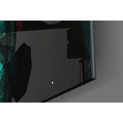 Sleek dark gray futuristic cyber warrior glass wall art with glowing eyes