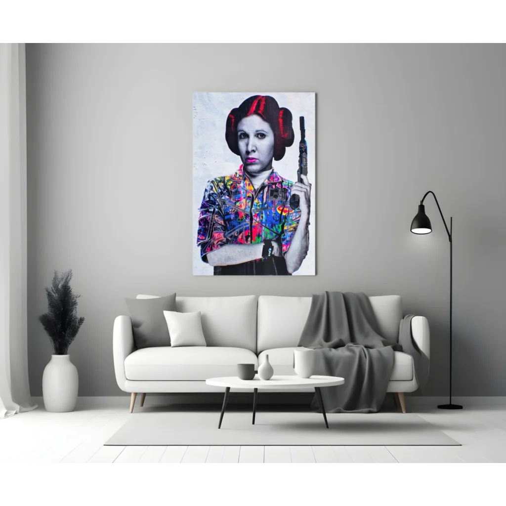 Princess Leia pop art glass wall print 24x36 inches