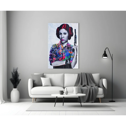 Princess Leia pop art glass wall print 24x36 inches