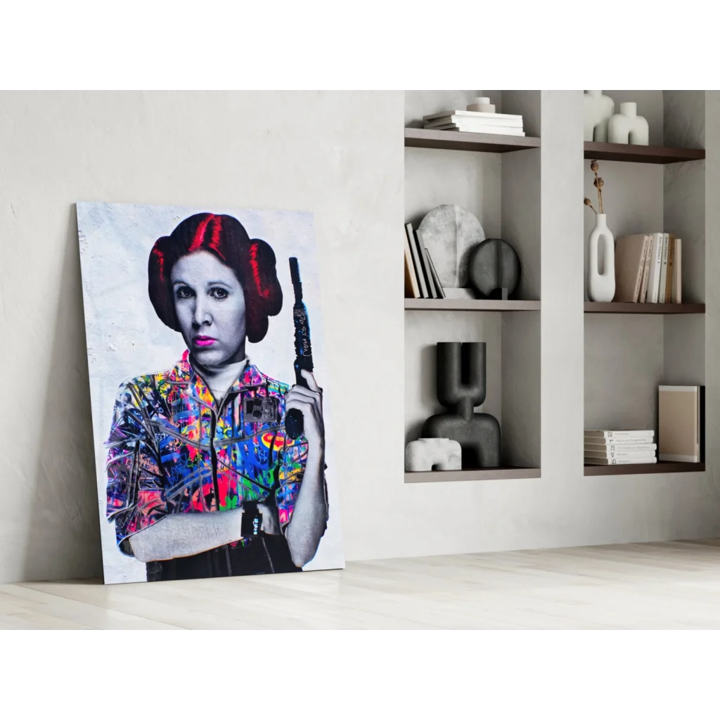 Colorful Princess Leia floral shirt glass wall art print 24x36
