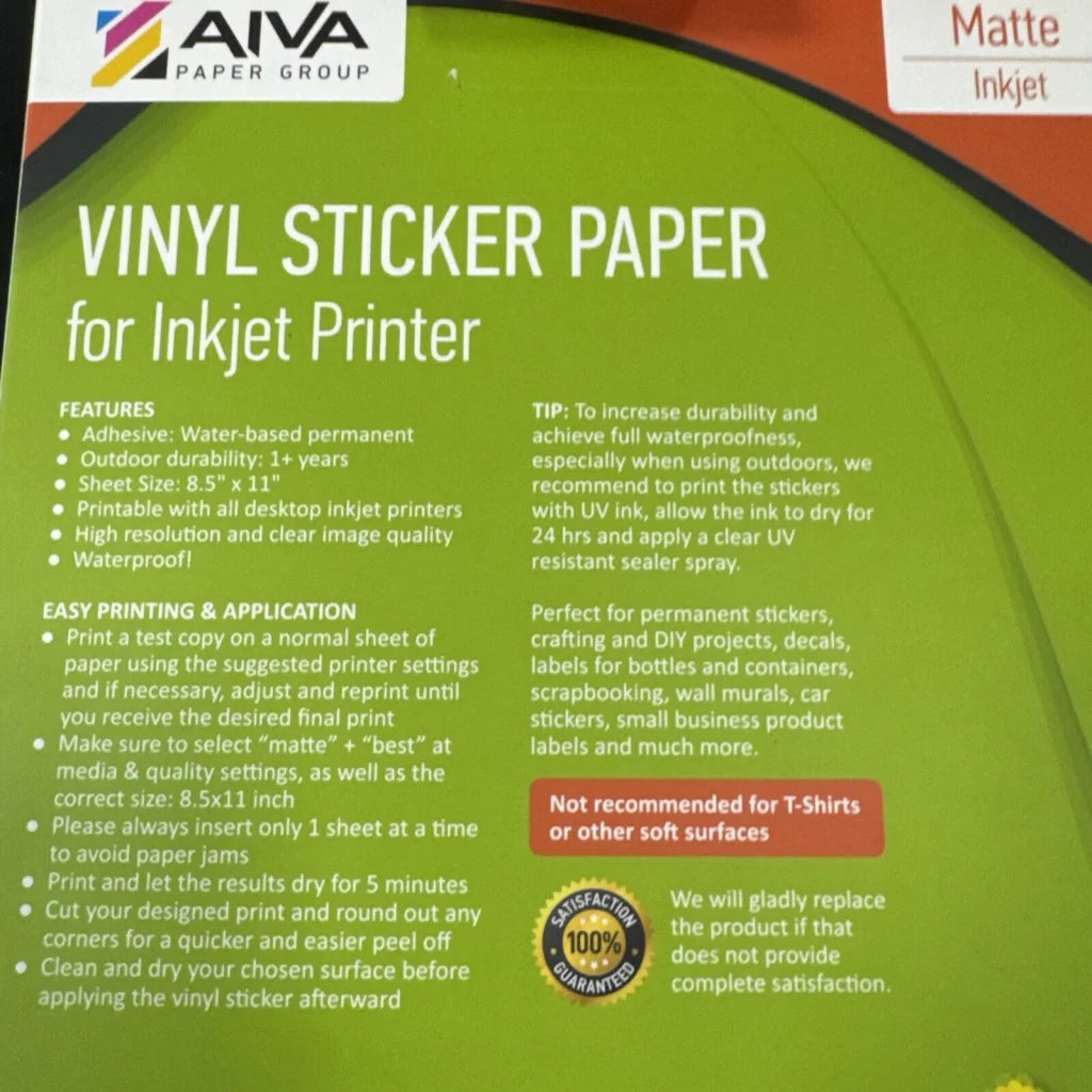 Green printable vinyl sticker paper by Aiva Paper Group for inkjet printers