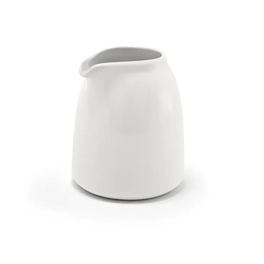 White ceramic creamer pitcher from House 9oz Pourers for better beverage service