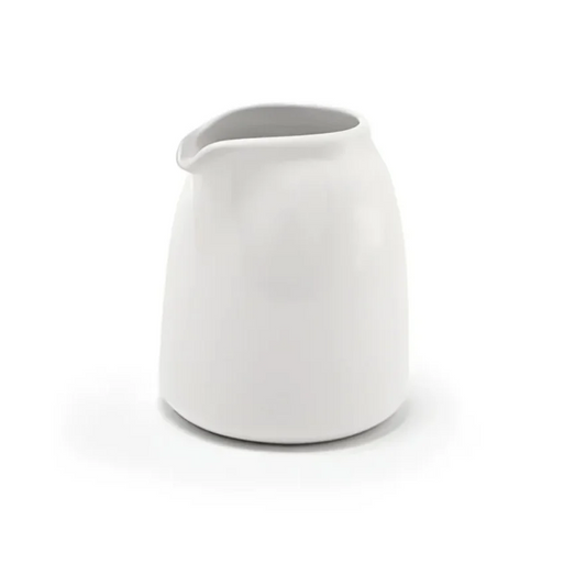 White ceramic creamer pitcher from House 9oz Pourers for better beverage service