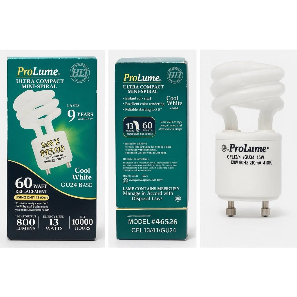 ProLume Ultra Compact mini-spiral CFL bulb 13W GU24 base cool white