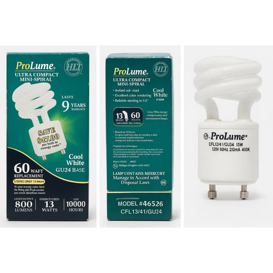 ProLume Ultra Compact mini-spiral CFL bulb 13W GU24 base cool white