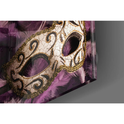 Cracked white Venetian mask glass wall art with gold glitter accents