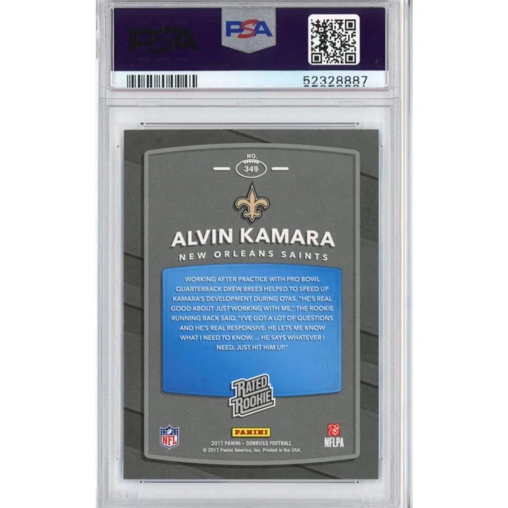 PSA 10 Alvin Kamara 2017 Panini Donruss Rated Rookie Card #349
