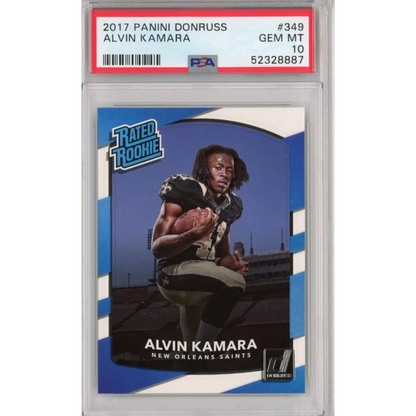 PSA 10 Gem Mint Alvin Kamara 2017 Panini Donruss Rated Rookie Card #349