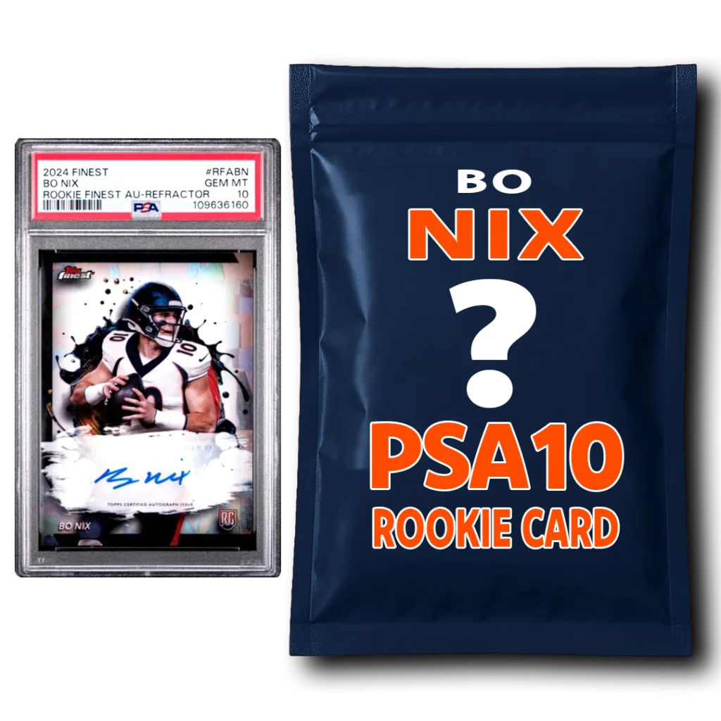 PSA 10 Panini Prestige Bo Nix rookie card in black and white attire