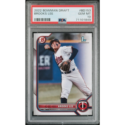 A graded 2022 Bowman Draft Brooks Lee baseball card GEM MT 10 in PSA 10 case