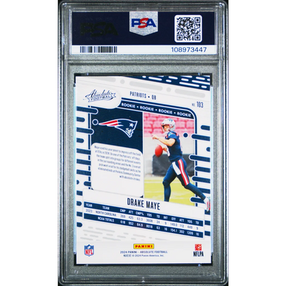 PSA 10 Drake Maye 2023 Panini Absolute silver rookie card #183