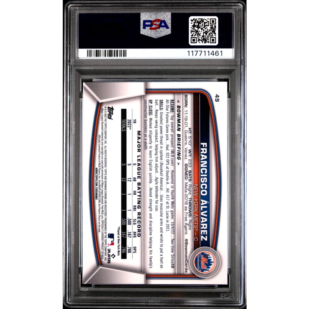 PSA 10 2023 Bowman Chrome Francisco Alvarez card #49