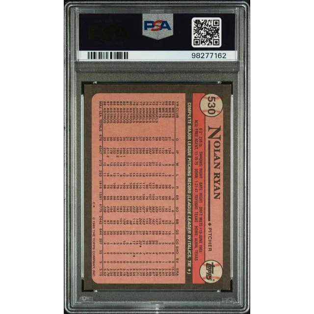 1986 Topps Nolan Ryan baseball card with red and white design and player stats