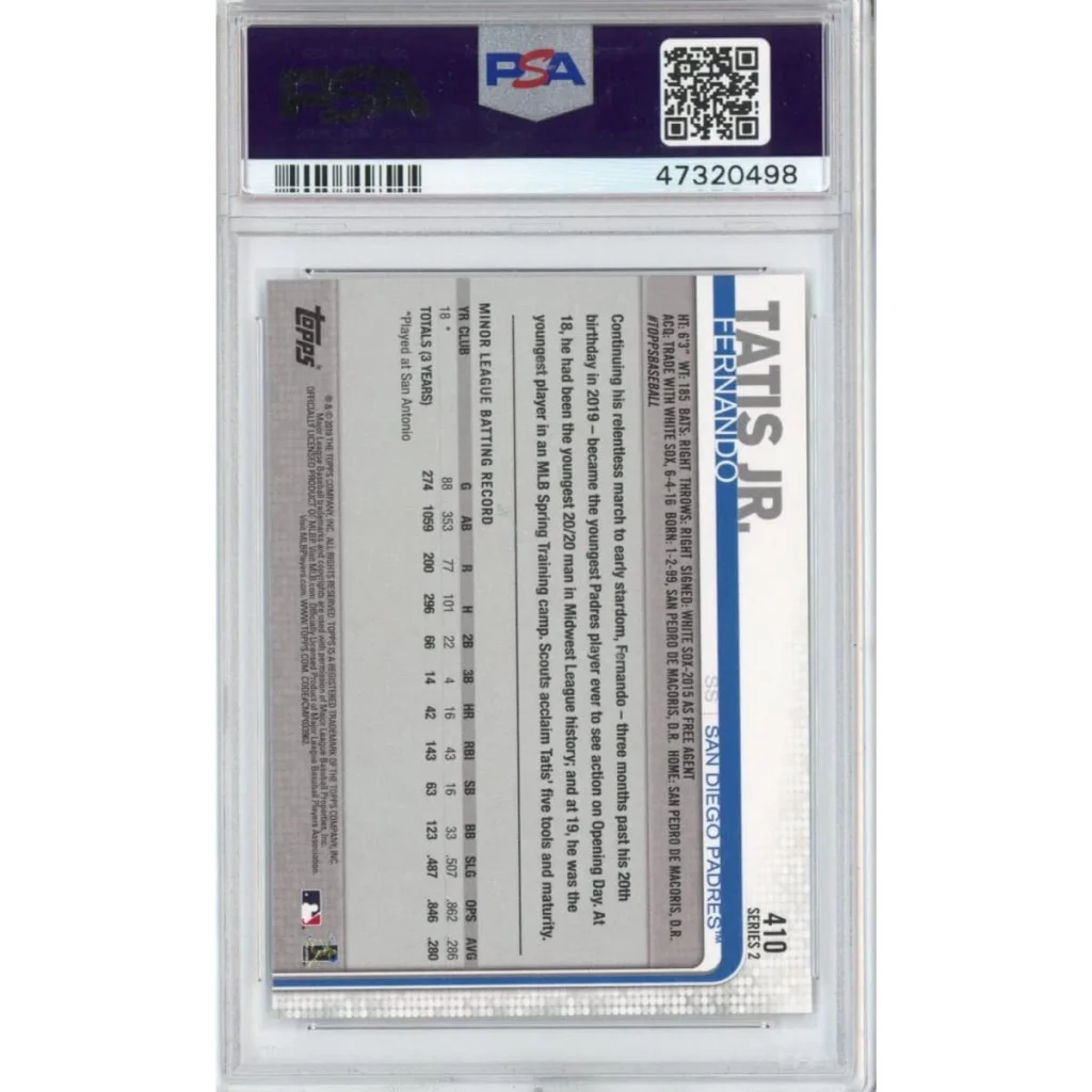 Encased PSA 10 GEM MINT 2019 Topps Fernando Tatis Jr Baseball Card