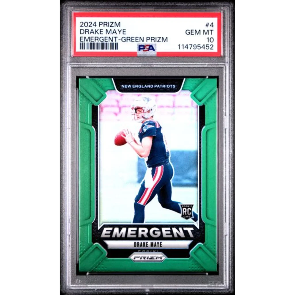 PSA 10 Gem Mint Drake Maye 2024 Prizm Emergent Green Rookie Card #4