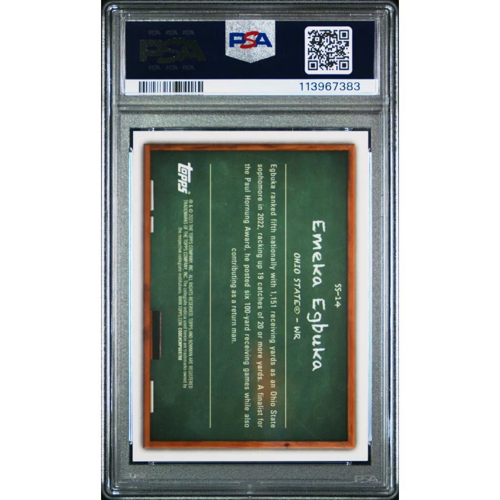 PSA 10 Gem Mint Emeka Egbuka 2023 Bowman Studious Stars green white card in plastic