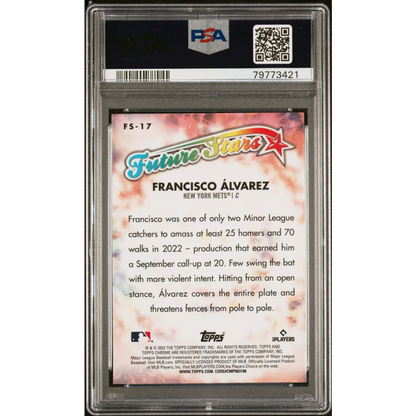 Graded PSA 10 GEM MINT Francisco Alvarez baseball trading card on display