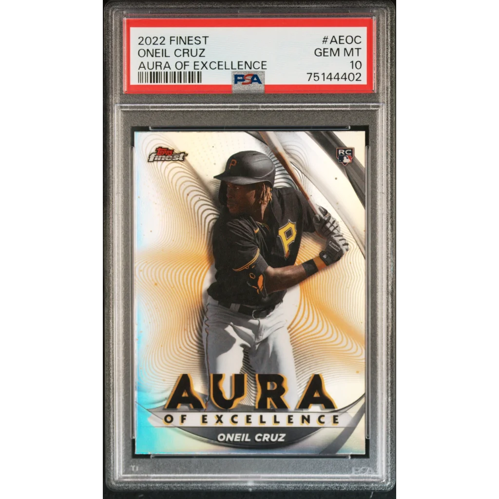 PSA 10 Gem Mint 2022 Topps Finest O’Neil Cruz Aura of Excellence baseball card