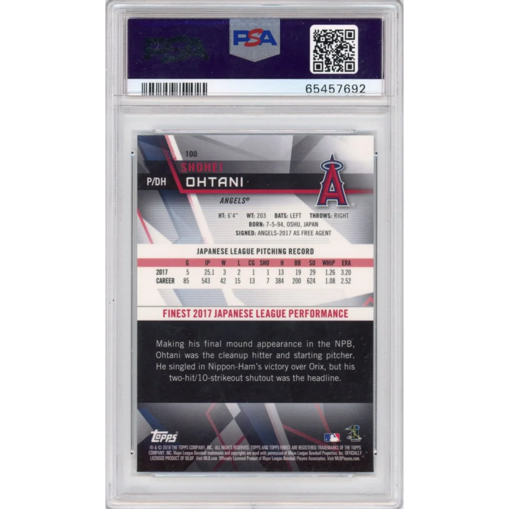 PSA 10 Gem Mint Shohei Ohtani 2018 Topps Finest Rookie Card