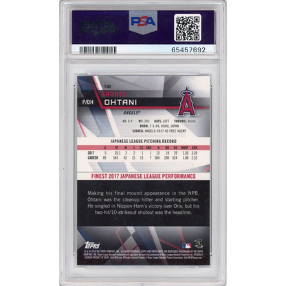 PSA 10 Gem Mint Shohei Ohtani 2018 Topps Finest Rookie Card