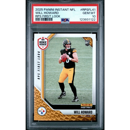 Psa 10 Gem Mt 10 Will Howard Steelers Gold Rookie Card 2025 Panini Instant