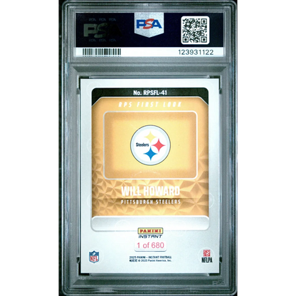 PSA 10 Will Howard Steelers Gold Rookie Card 2025 Panini Instant