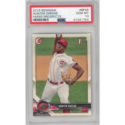 PSA 10 Hunter Greene 2018 Bowman Paper Prospects Gem Mint Baseball Card