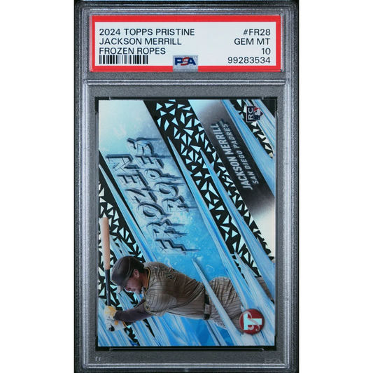 PSA-graded 2024 Topps Pristine Jackson Merrill Frozen Ropes baseball card GEM MT 10
